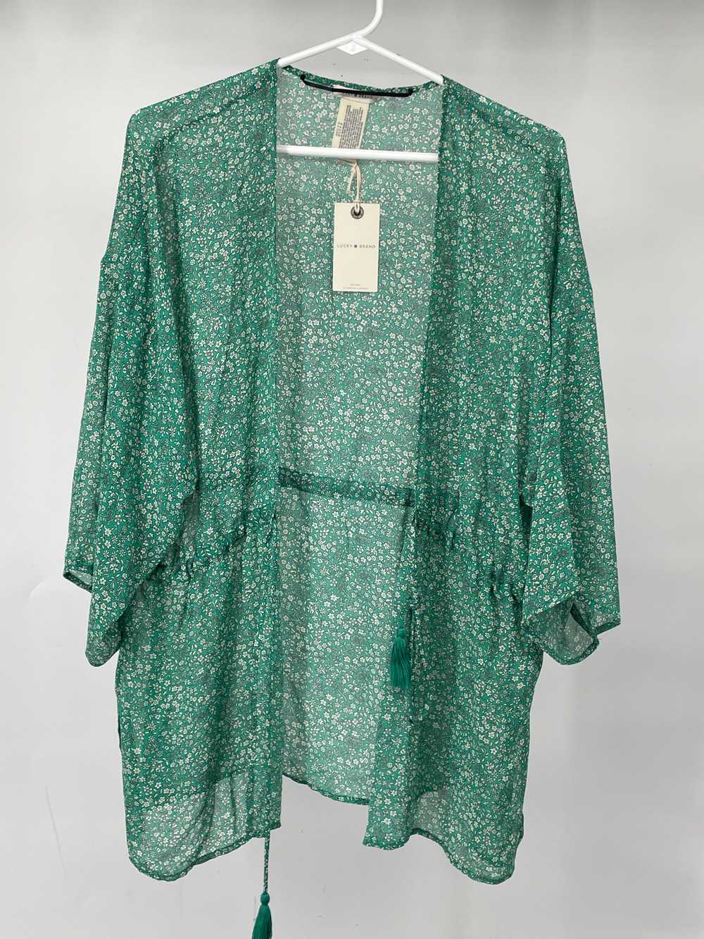 Lucky Brand Womens Green Floral Print 3/4 Sleeve … - image 1