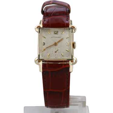 14k Wittnauer Dress Watch with Brown Leather Band… - image 1