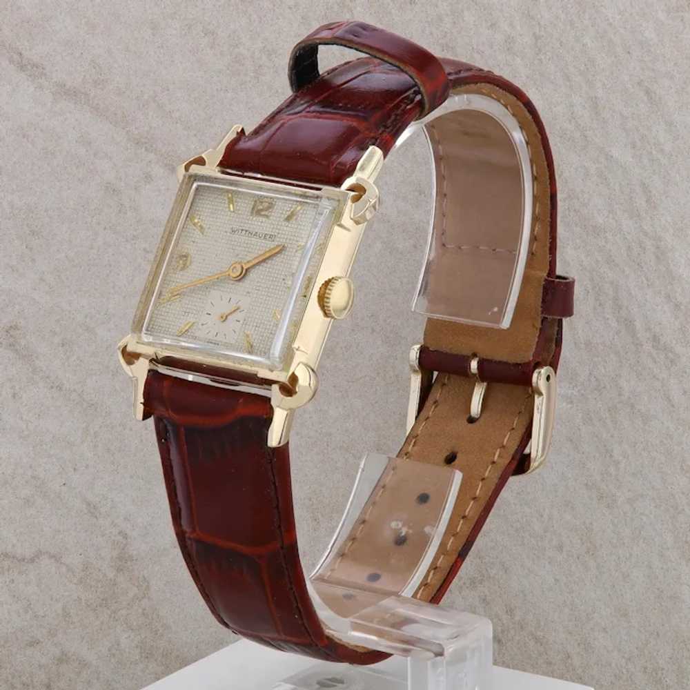 14k Wittnauer Dress Watch with Brown Leather Band… - image 2