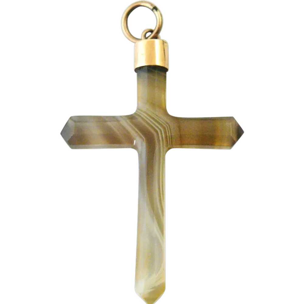 Victorian agate cross with 9k pink gold cap - image 1