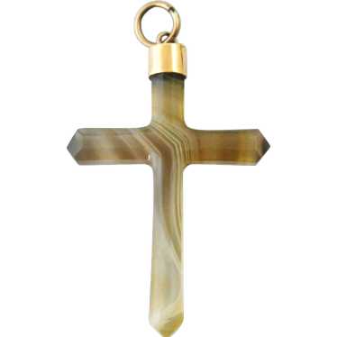 Victorian agate cross with 9k pink gold cap - image 1