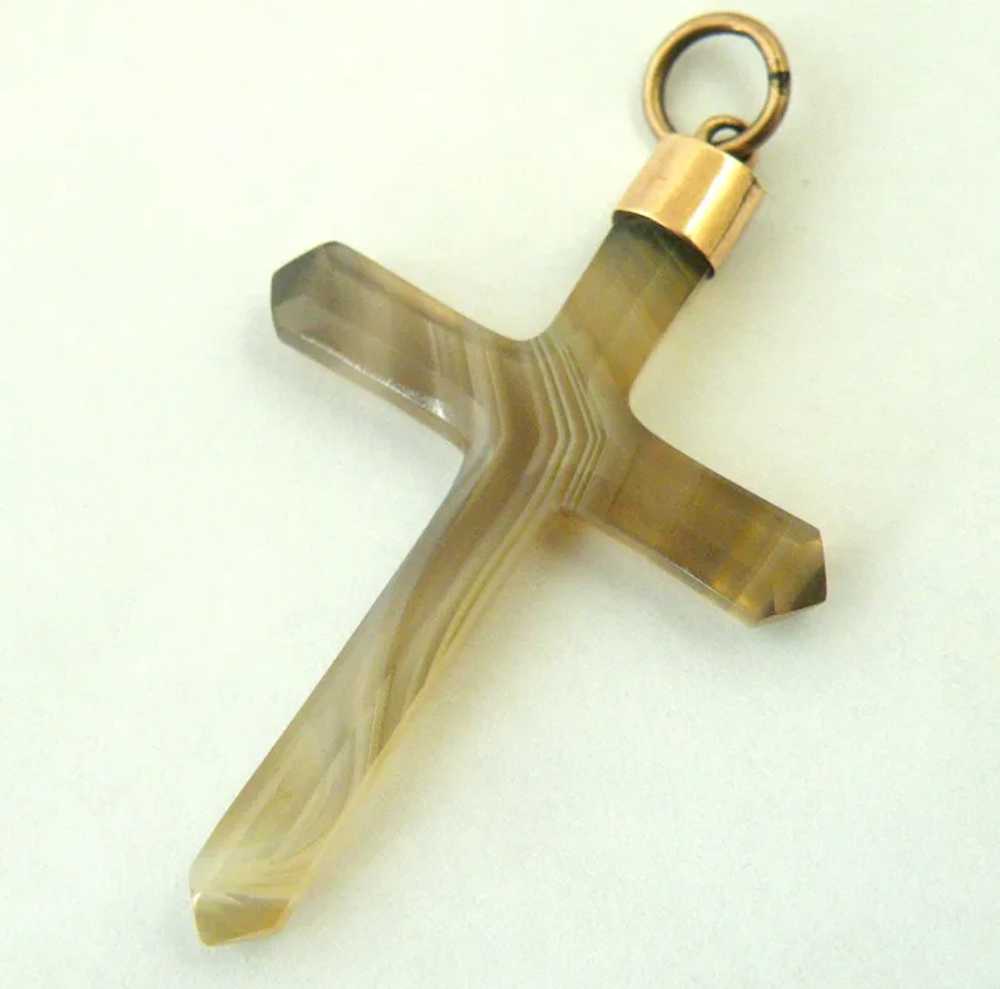 Victorian agate cross with 9k pink gold cap - image 3