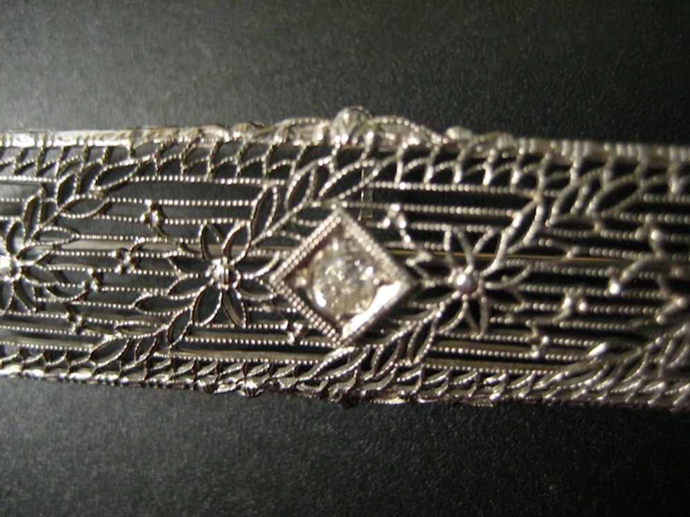 Art Deco 14K White Gold Filigree Brooch - image 2
