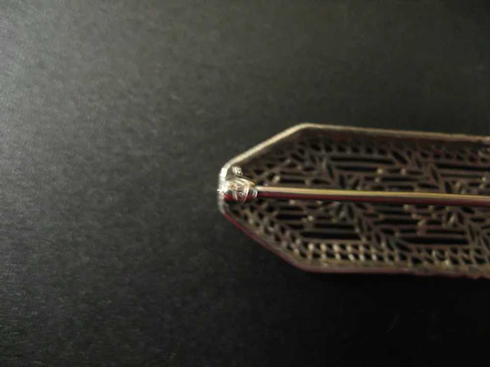 Art Deco 14K White Gold Filigree Brooch - image 4