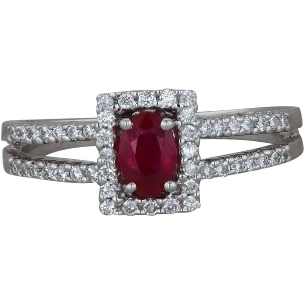 14k White Gold Diamond and Ruby Ring - image 1