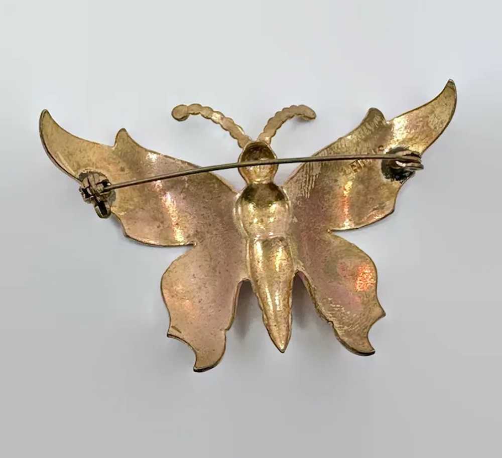 Damascene Butterfly Brooch, Pink Enamel, Gold, Wh… - image 4