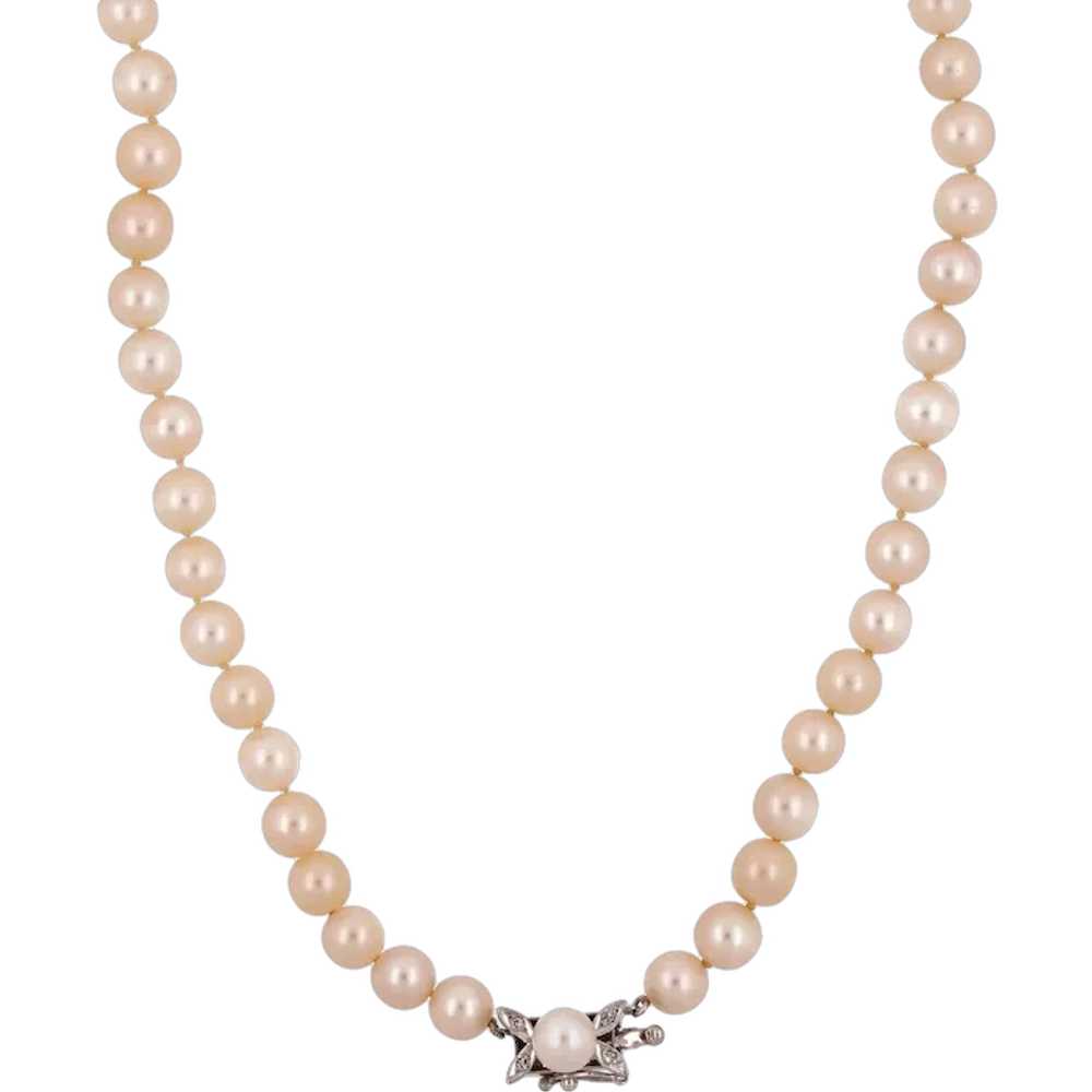 Vintage Pearl Choker Necklace 14K White Gold Diam… - image 1