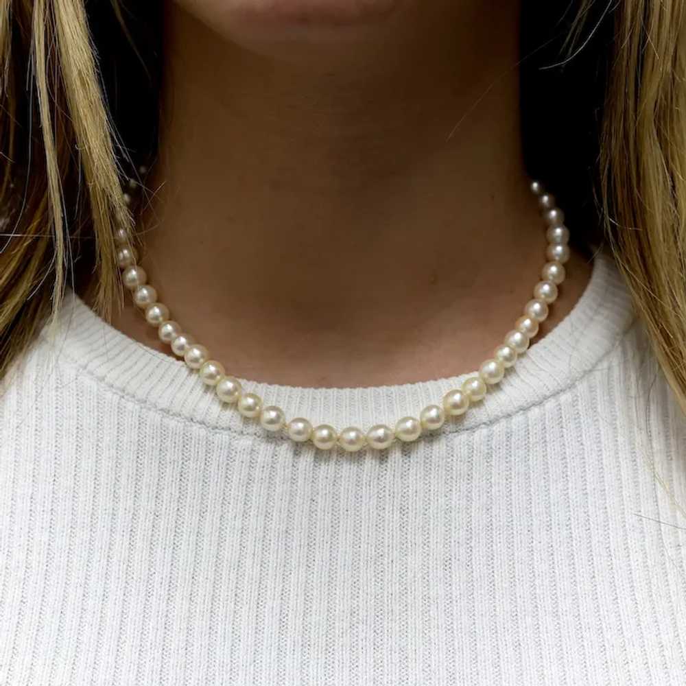 Vintage Pearl Choker Necklace 14K White Gold Diam… - image 2
