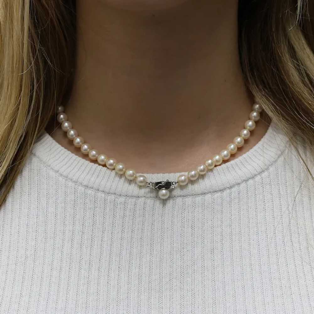 Vintage Pearl Choker Necklace 14K White Gold Diam… - image 3