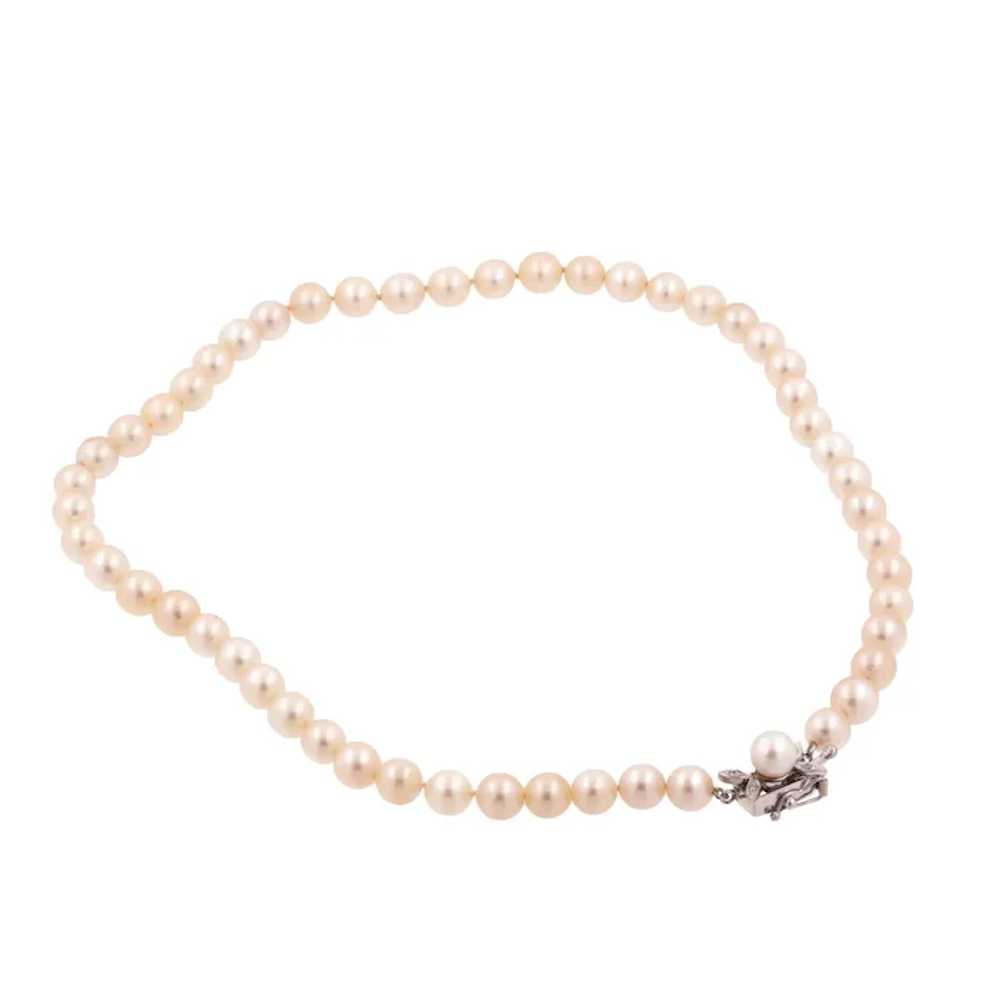 Vintage Pearl Choker Necklace 14K White Gold Diam… - image 4