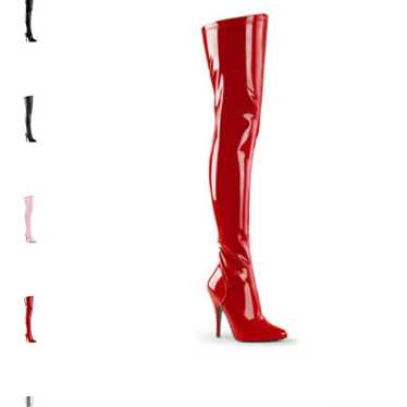 Red thigh high boots