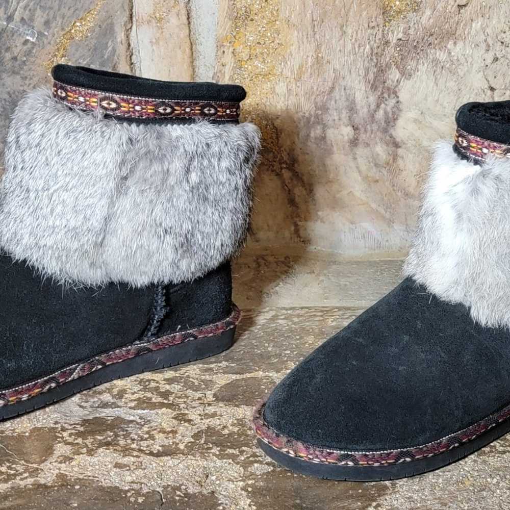 Bearpaw Suede and rabbit fur black boots-1404w-su… - image 2