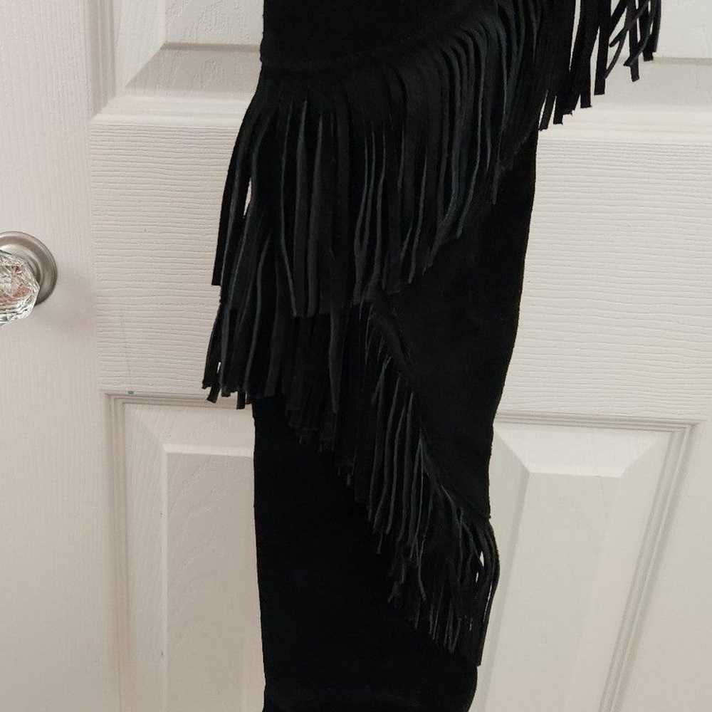 Black Suede Over The Knee To Thigh Fringed Boot 6 - image 2