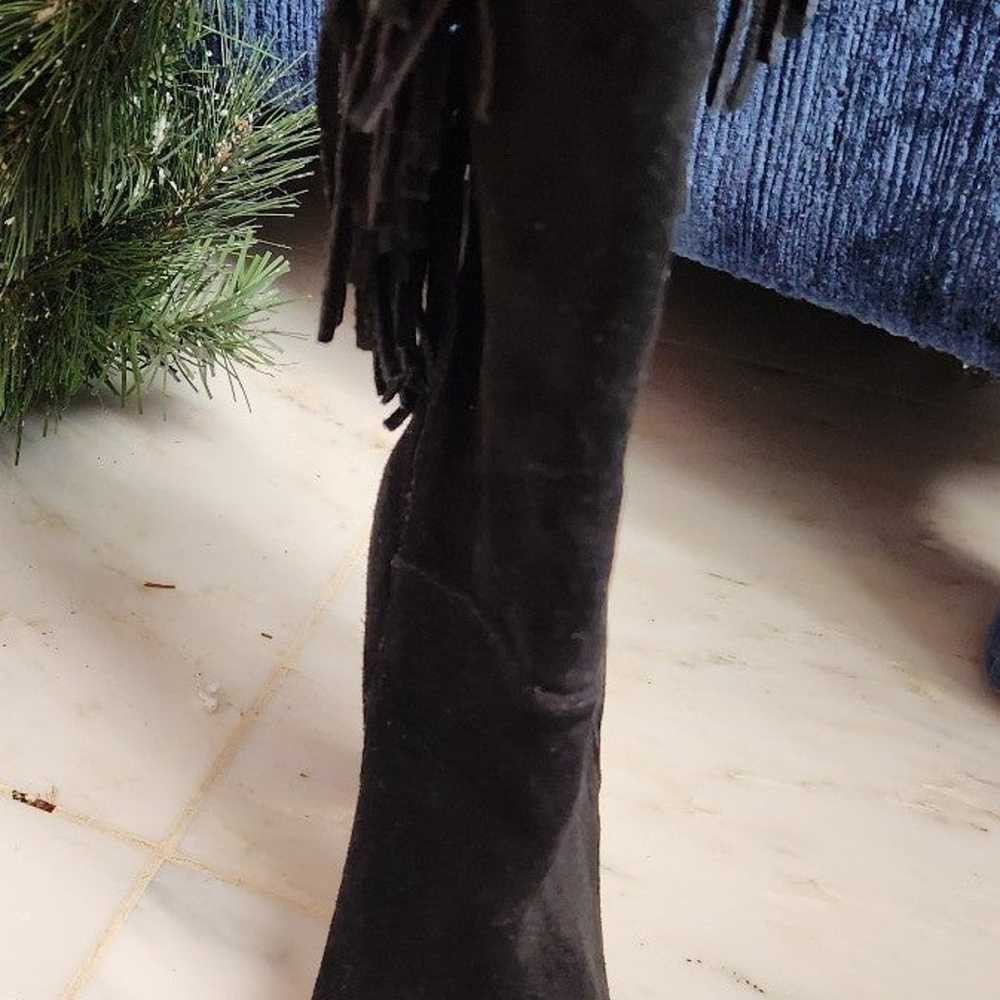 Black Suede Over The Knee To Thigh Fringed Boot 6 - image 3