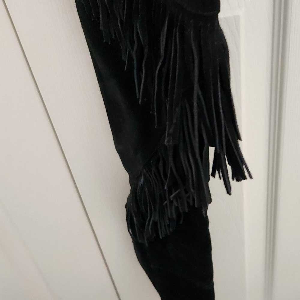 Black Suede Over The Knee To Thigh Fringed Boot 6 - image 4