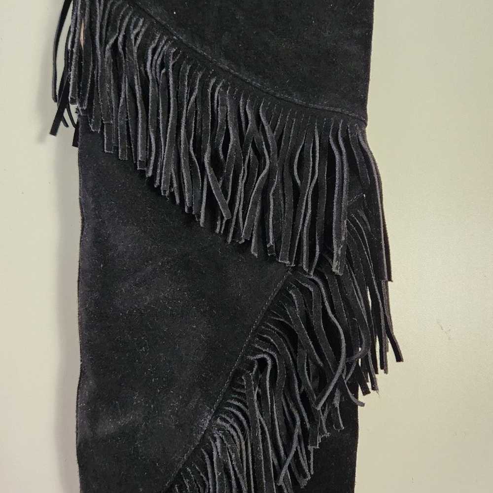 Black Suede Over The Knee To Thigh Fringed Boot 6 - image 8