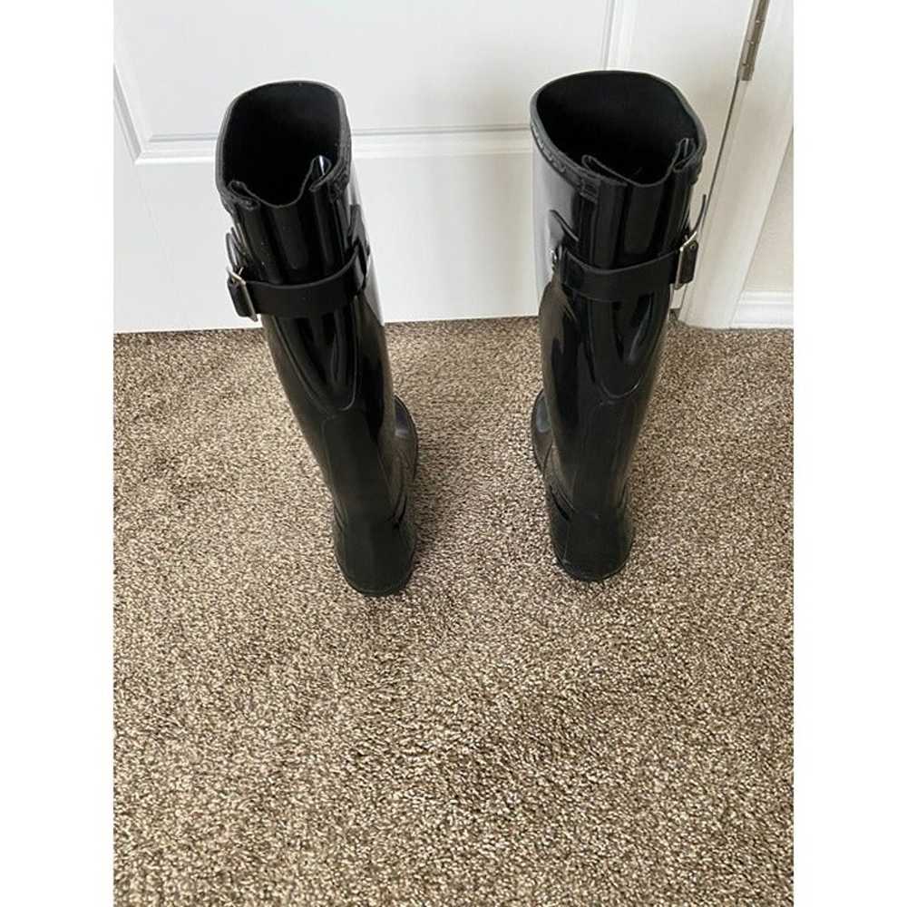 Women's Black High Gloss Tall Hunter Boots Size 6 - image 3
