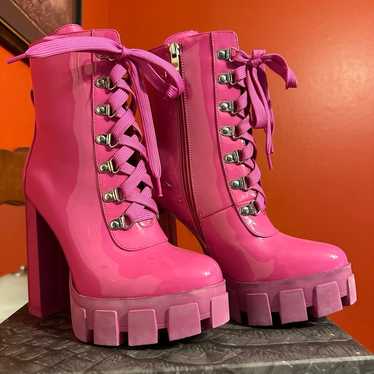 Azalea Wang Pink Faux Patent Leather Mid Calf Boo… - image 1