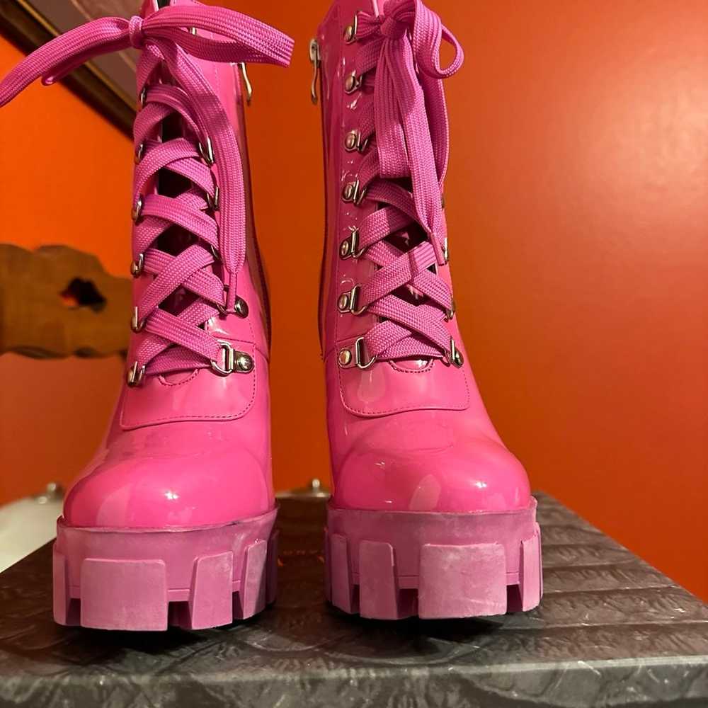 Azalea Wang Pink Faux Patent Leather Mid Calf Boo… - image 2