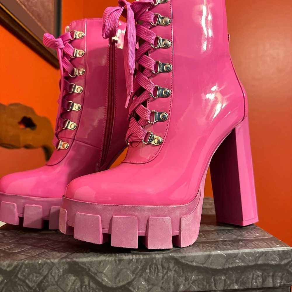 Azalea Wang Pink Faux Patent Leather Mid Calf Boo… - image 3