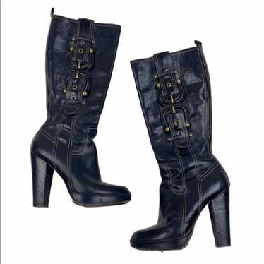 Frye Heidi Buckle Black Heel Boots 5.5