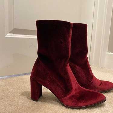 Stuart Weitzman Red Velvet  Ankle Boots - image 1