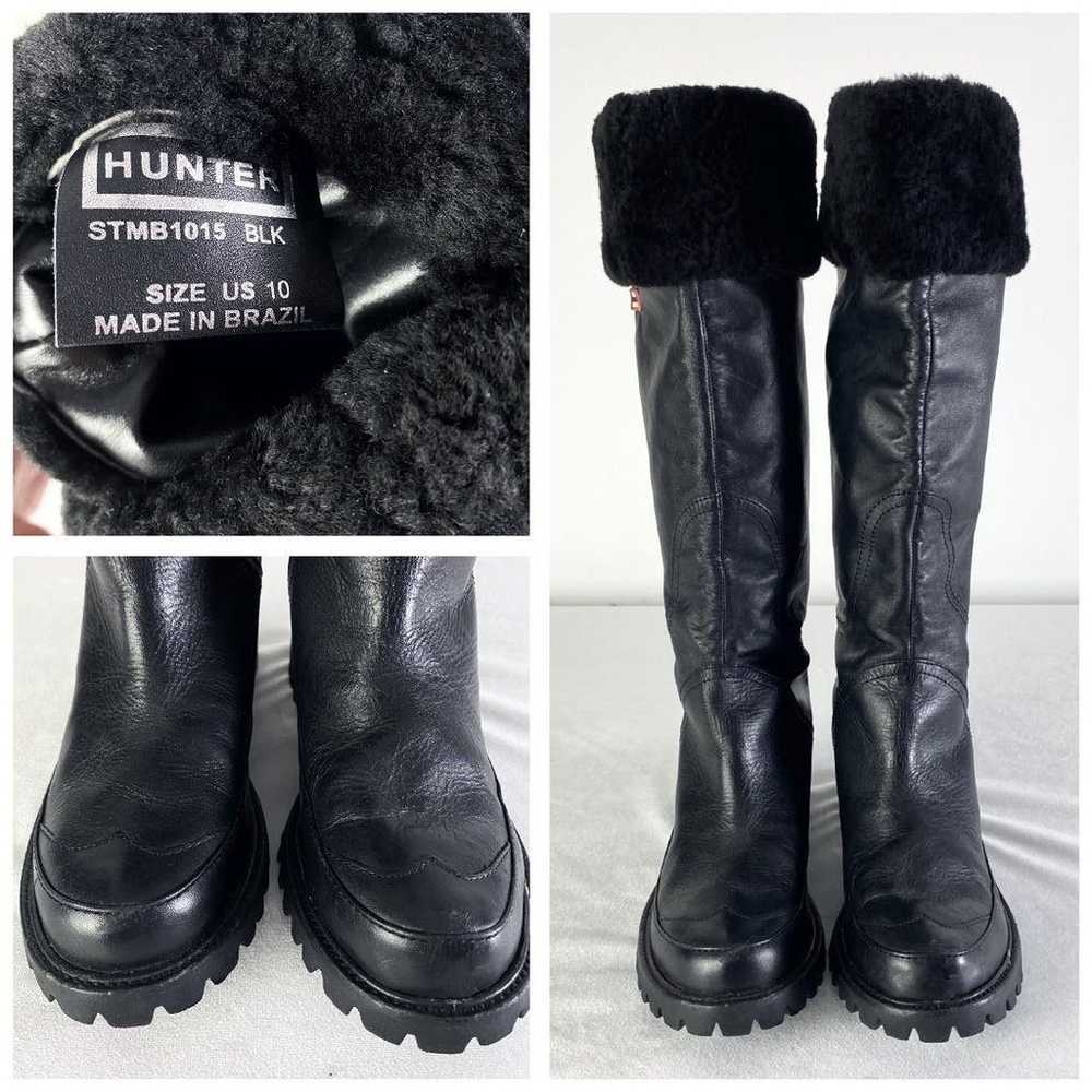 Hunter Black Steamboat Shearling Trim Tall Boots … - image 3