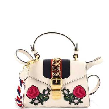 Gucci Sylvie Top Handle Bag Embroidered Leather M… - image 1