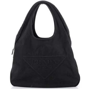 Prada Triangle Logo Zip Hobo Embossed Canvas Large - image 1