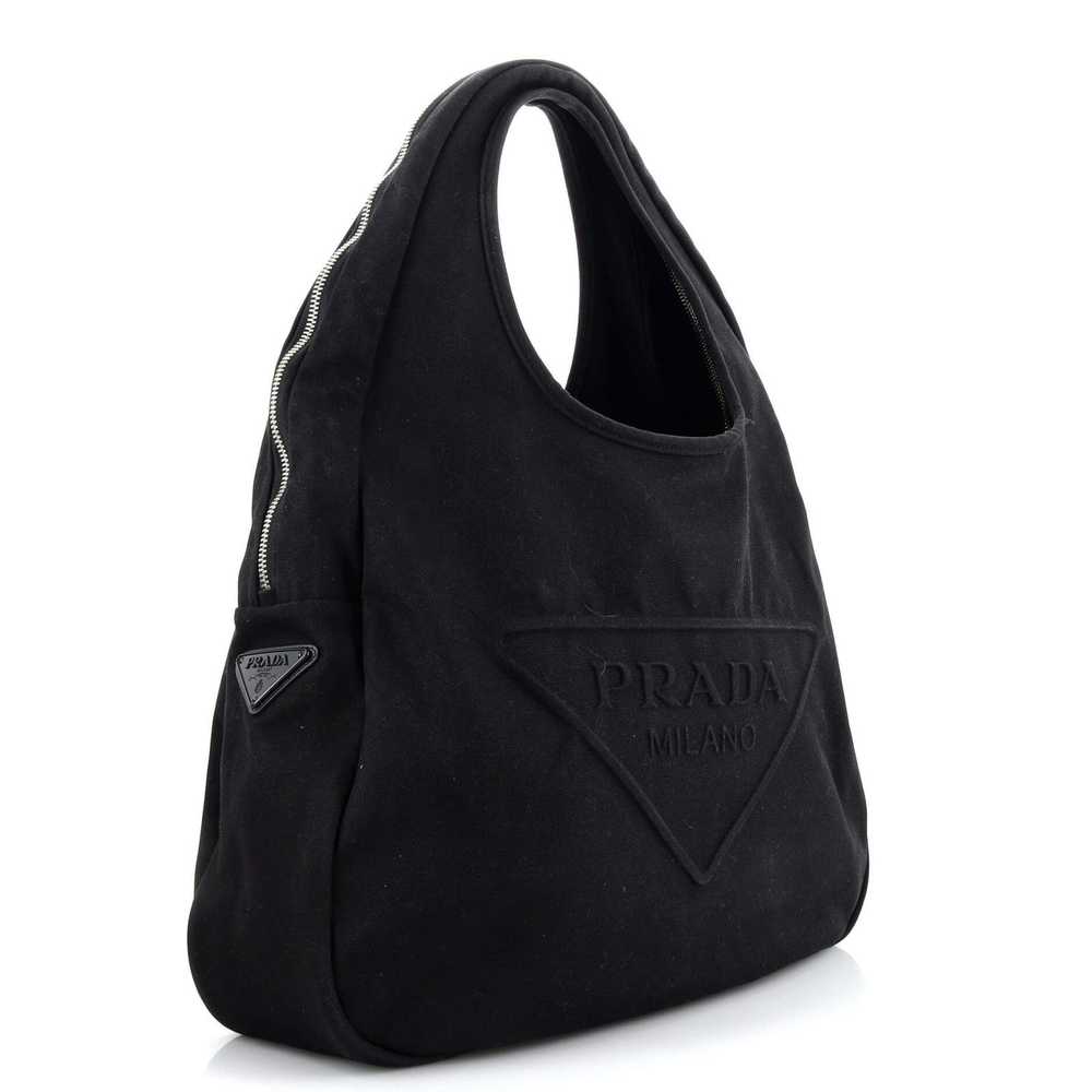 Prada Triangle Logo Zip Hobo Embossed Canvas Large - image 2