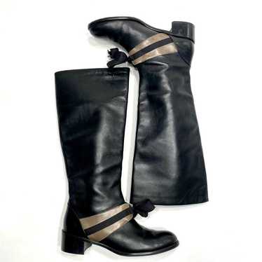 Joy Chen Sexy Black Leather Riding Boots, Size 8