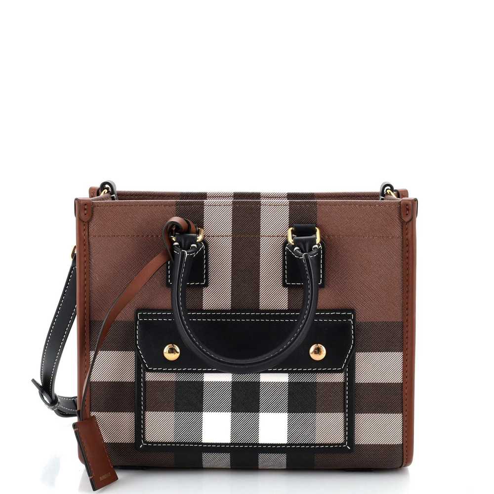 Burberry Freya Shopping Tote Check Canvas with Le… - image 1