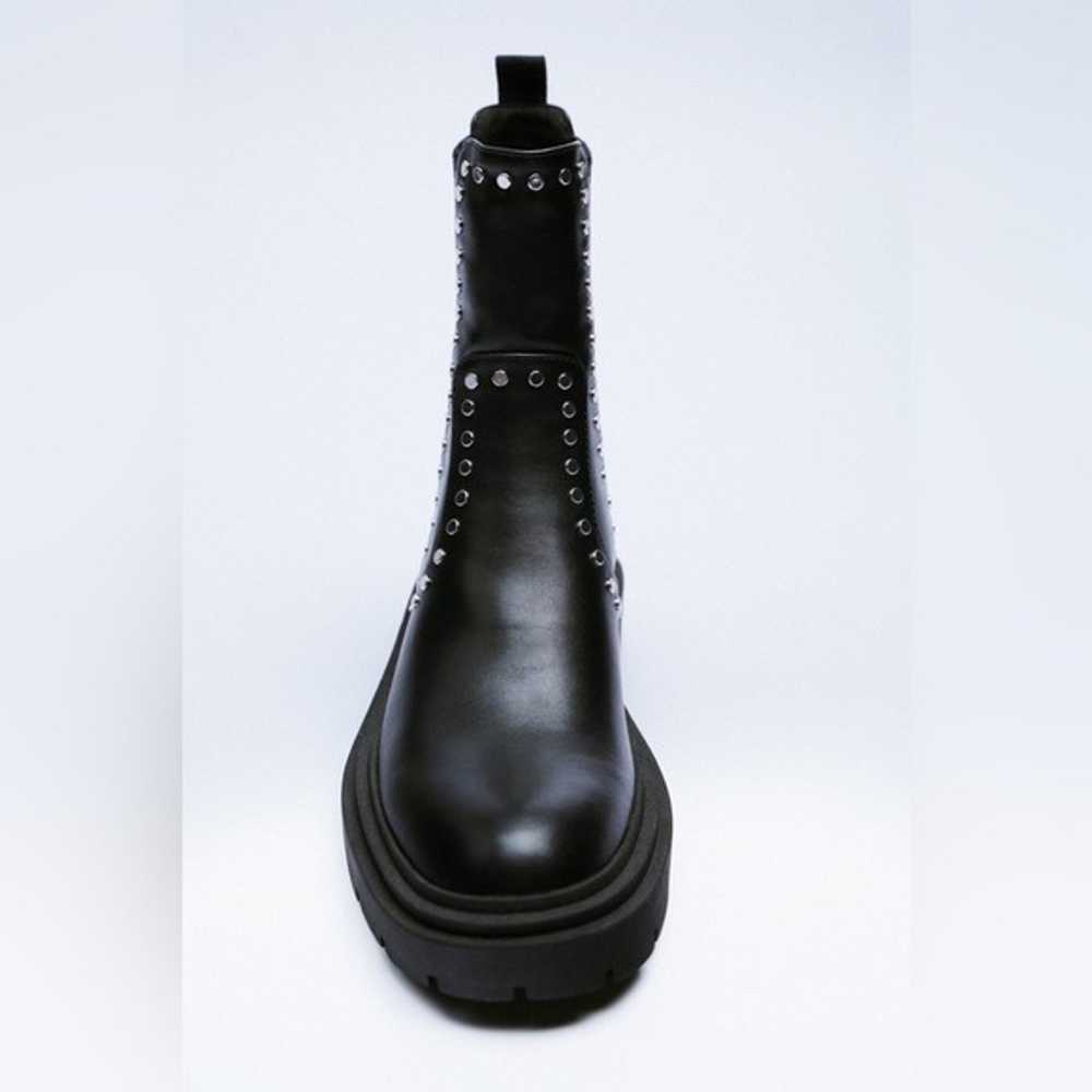 NWOT. Zara Black Faux Leather Studded Low Heel An… - image 3