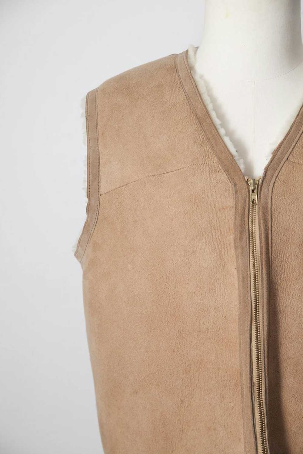 Vintage 1970's French shearling leather vest - image 2