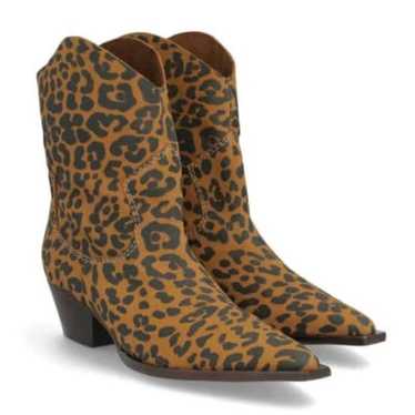 Schutz Brown Animal Print Tessie Mid Heeled Bootie