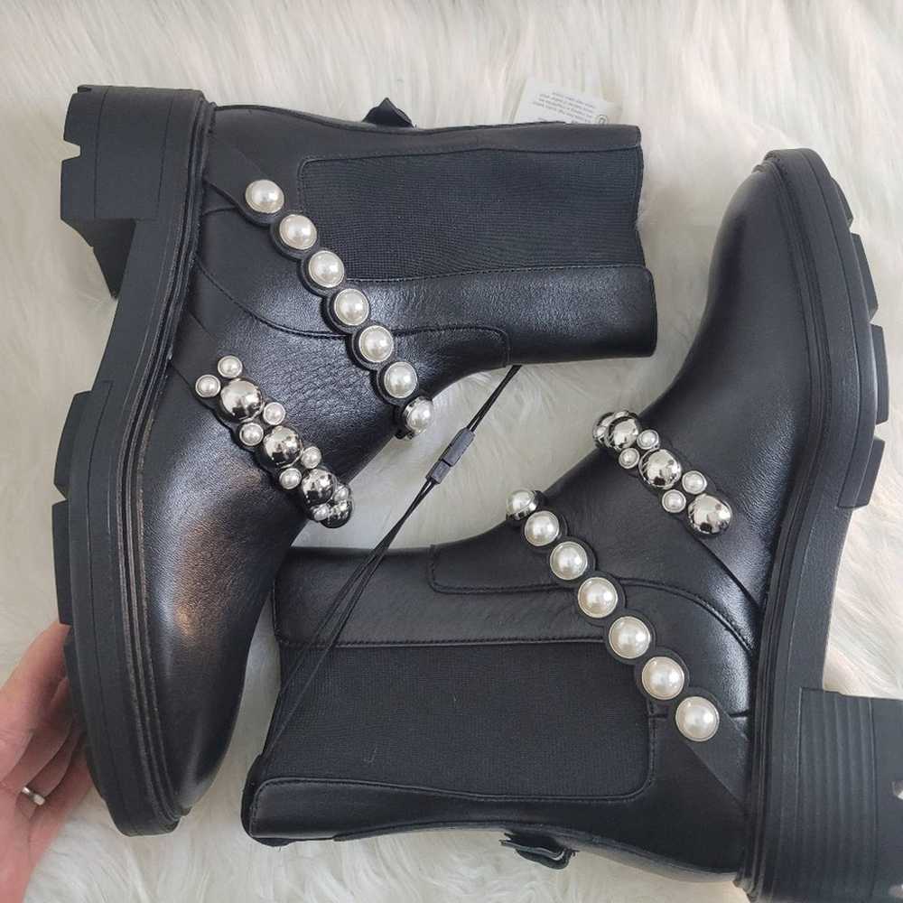 ZARA PEARL STRAPPED LOW HEEL LEATHER ANKLE BOOTS … - image 4