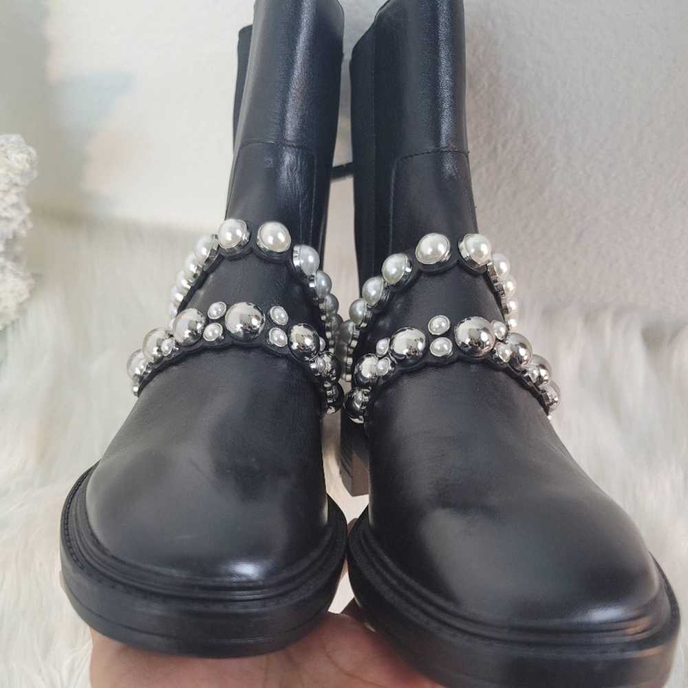 ZARA PEARL STRAPPED LOW HEEL LEATHER ANKLE BOOTS … - image 6