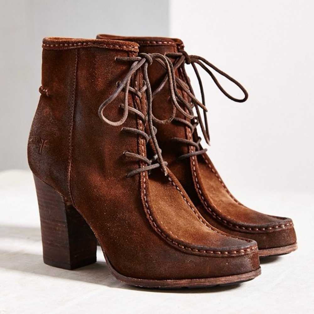 Frye Parker Moc Short Suede Leather Heeled Boots … - image 1