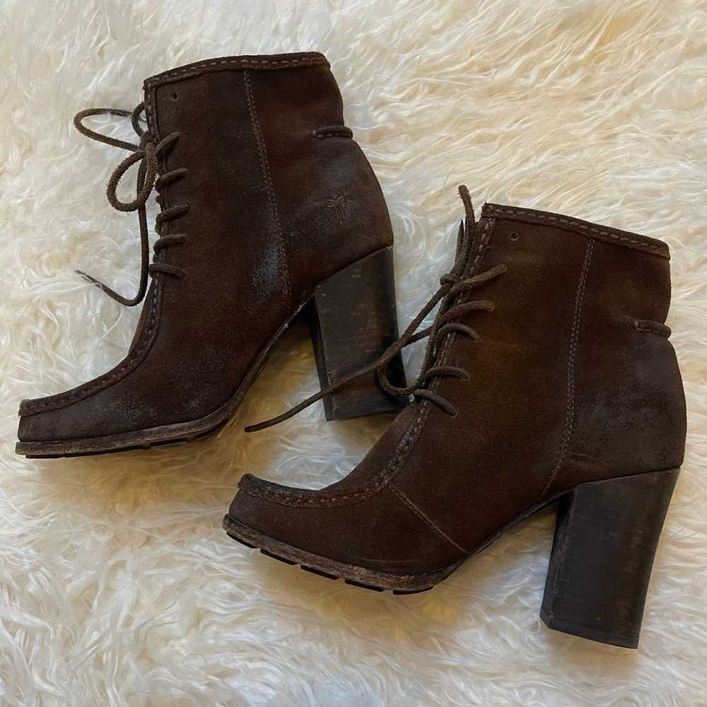 Frye Parker Moc Short Suede Leather Heeled Boots … - image 8