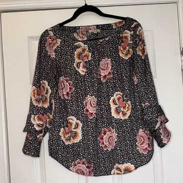 Loft Loft Floral Bell Ruffle Sleeve Blouse - image 1