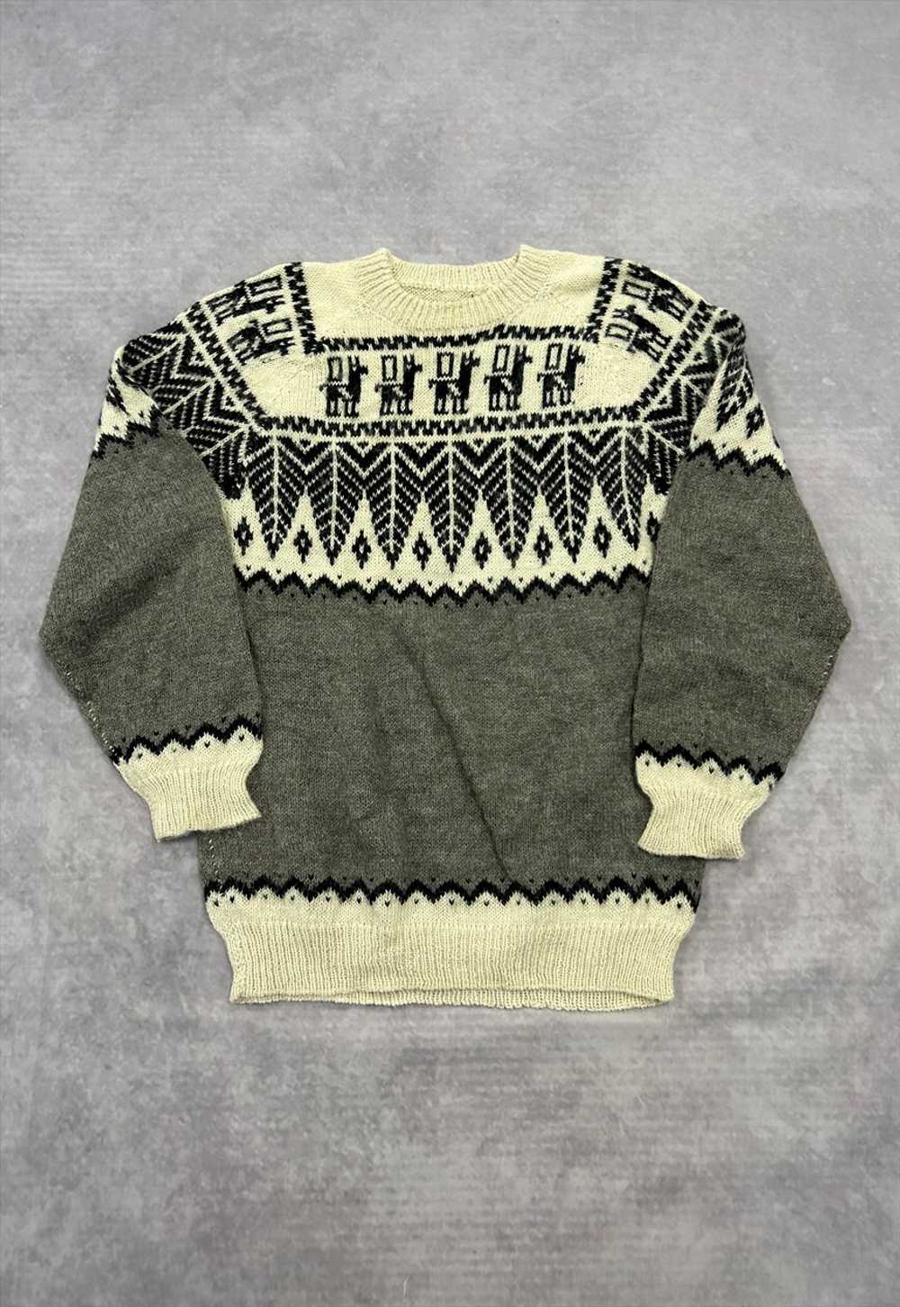 Vintage Knitted Jumper Abstract Llama Patterned K… - image 1