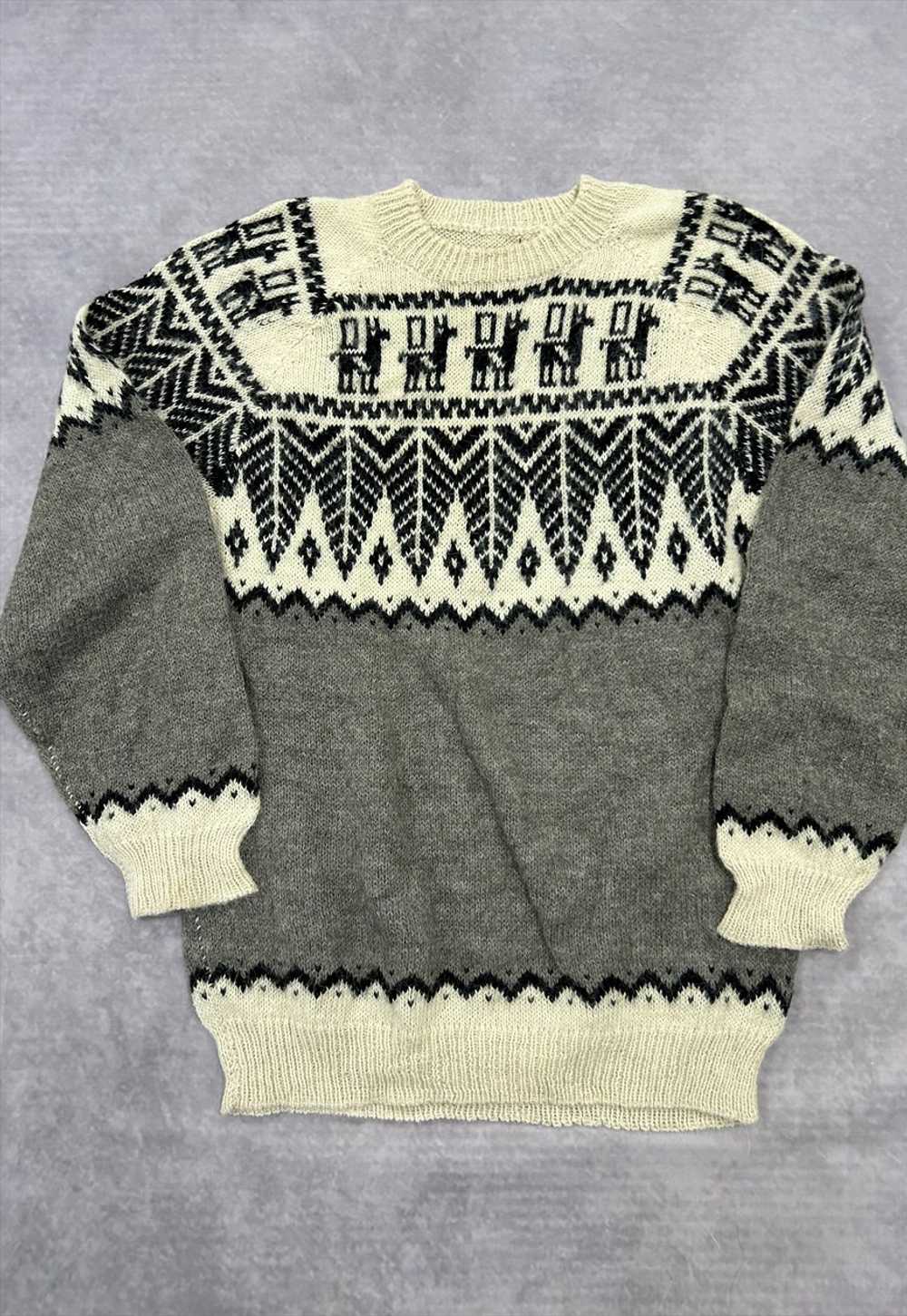 Vintage Knitted Jumper Abstract Llama Patterned K… - image 2