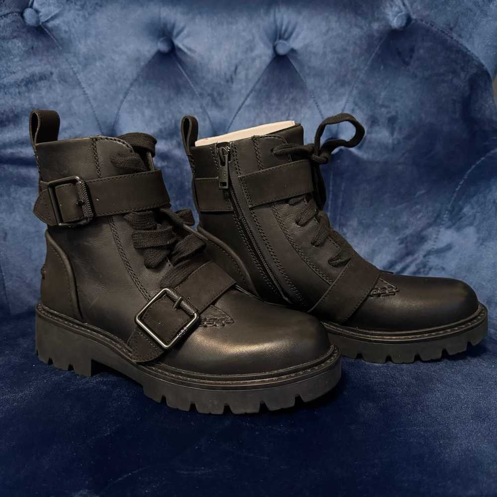 Women’s UGG “Noe” Black Leather Combat Boots Size… - image 2