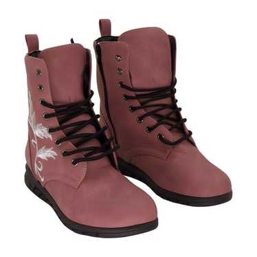 YASIRUN Pink Floral Embroidered Combat Boot Womens