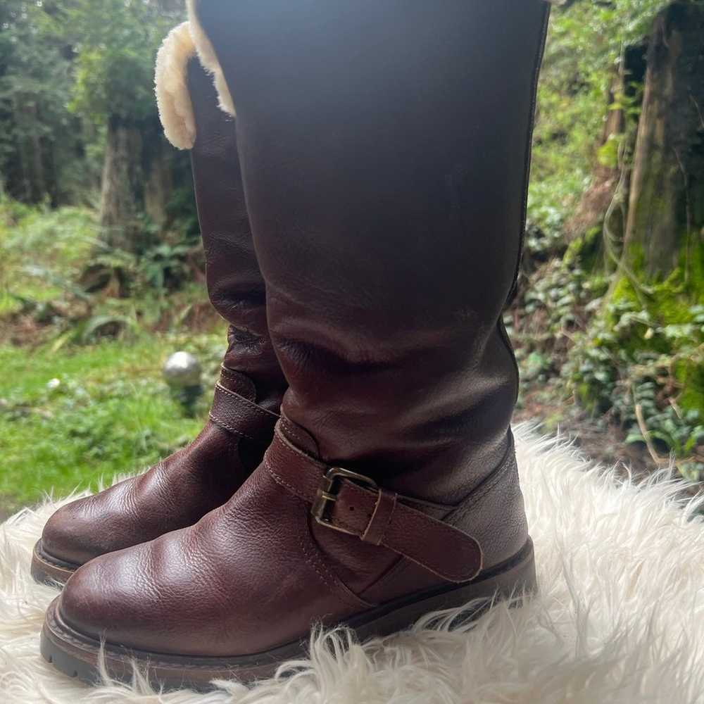 Ralph Lauren Leather Sherpa Fur Buckle Moto Boots… - image 1