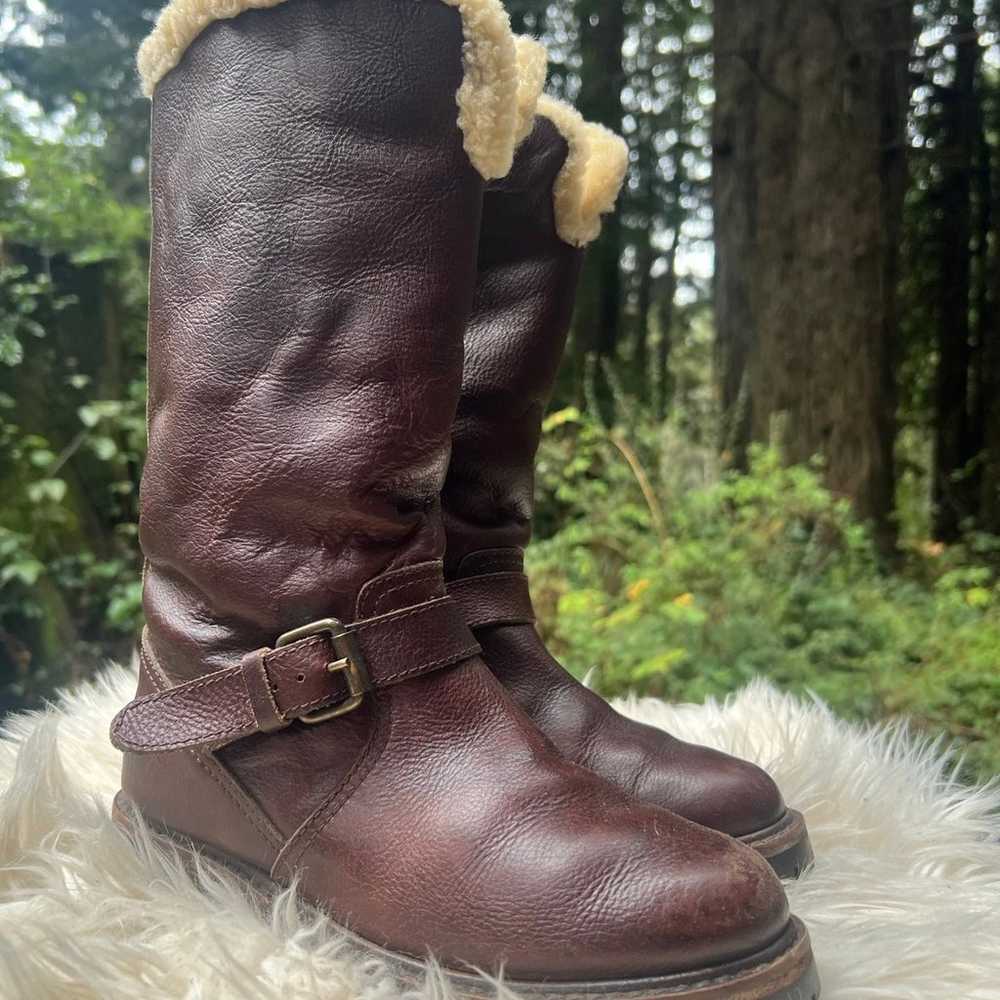 Ralph Lauren Leather Sherpa Fur Buckle Moto Boots… - image 2