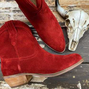 Red suade boots