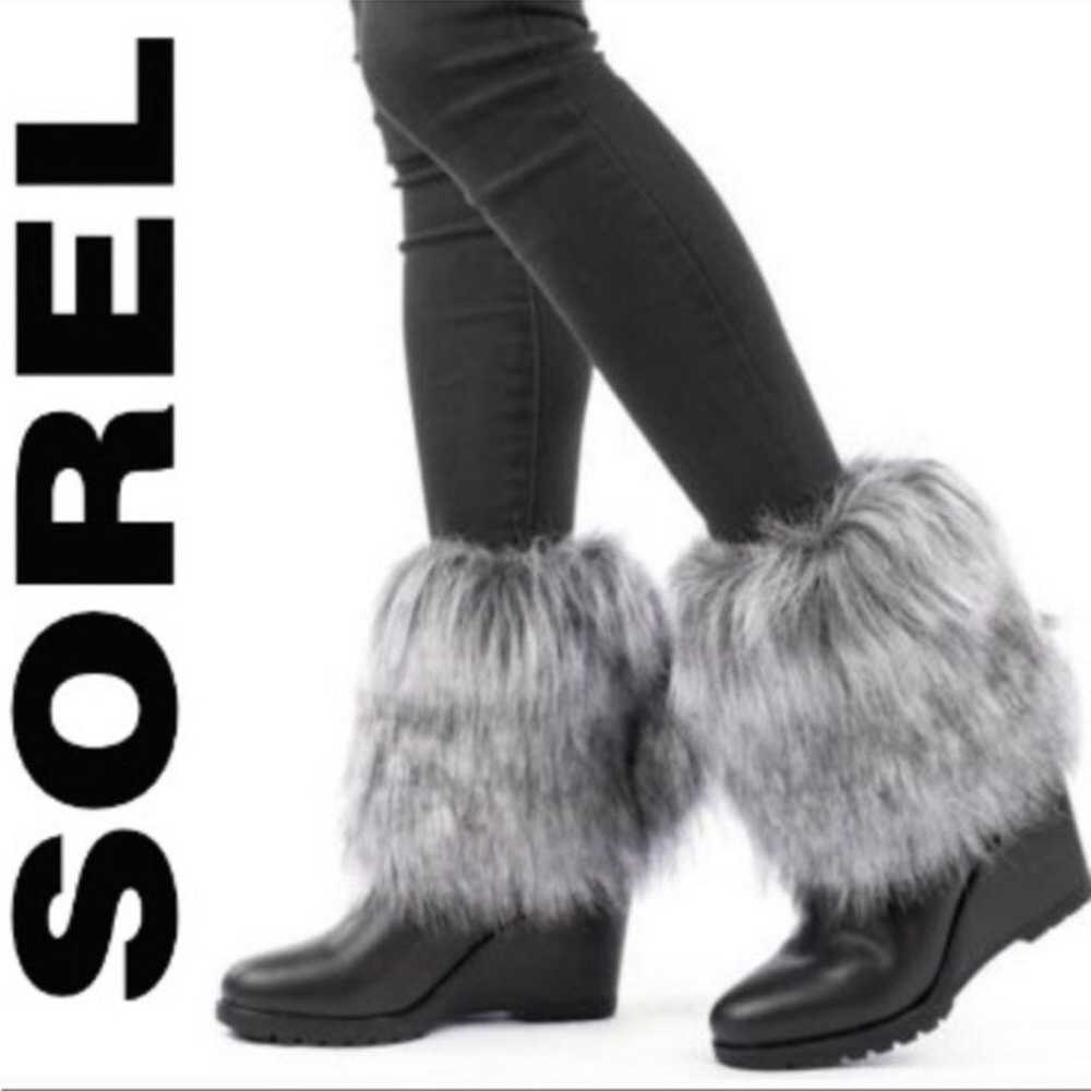 Sorel Park City Fur Wedge Boots Wm 6 - image 1