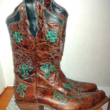 Corral Women's Boots Brown/Turquoise Cross Embroi… - image 1