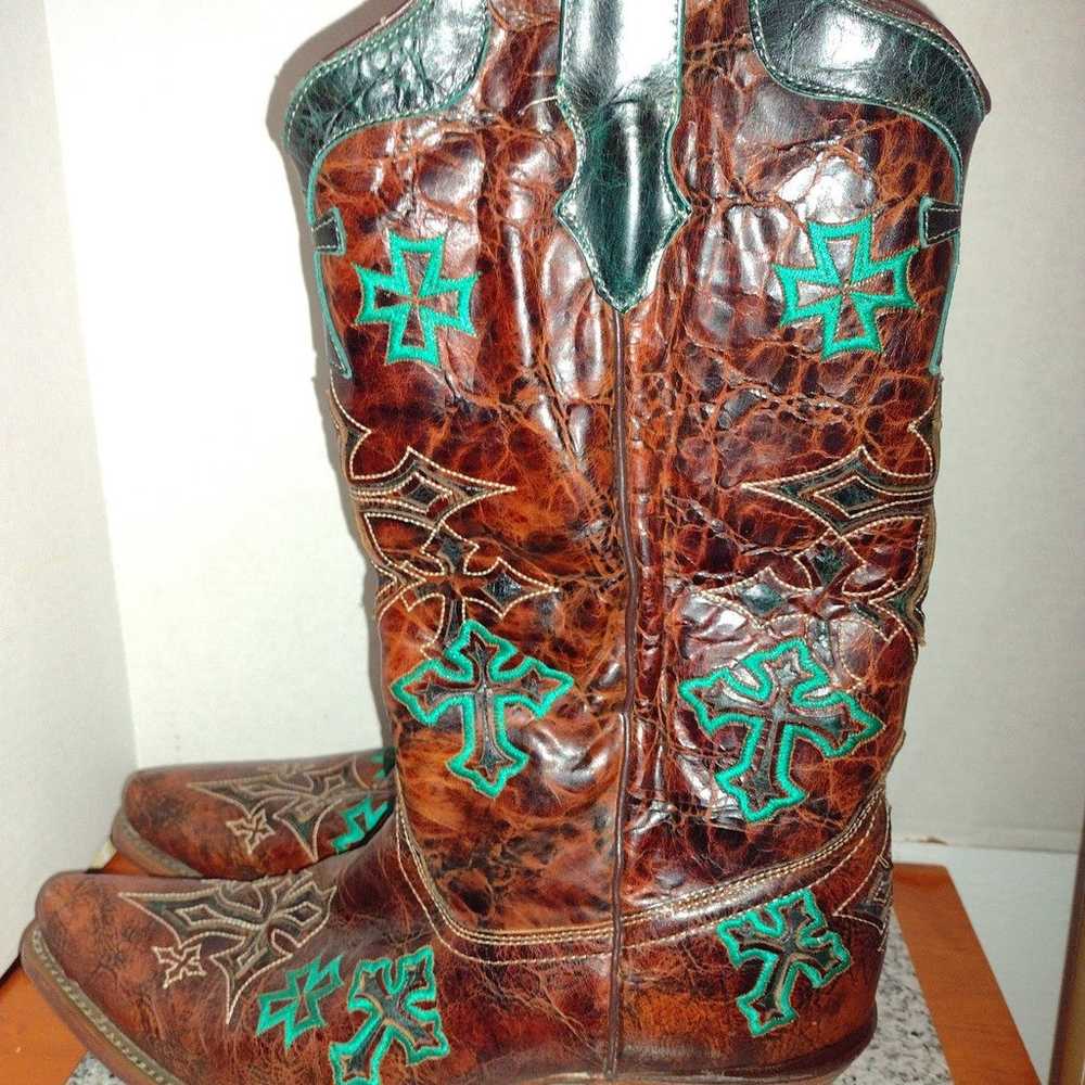 Corral Women's Boots Brown/Turquoise Cross Embroi… - image 3